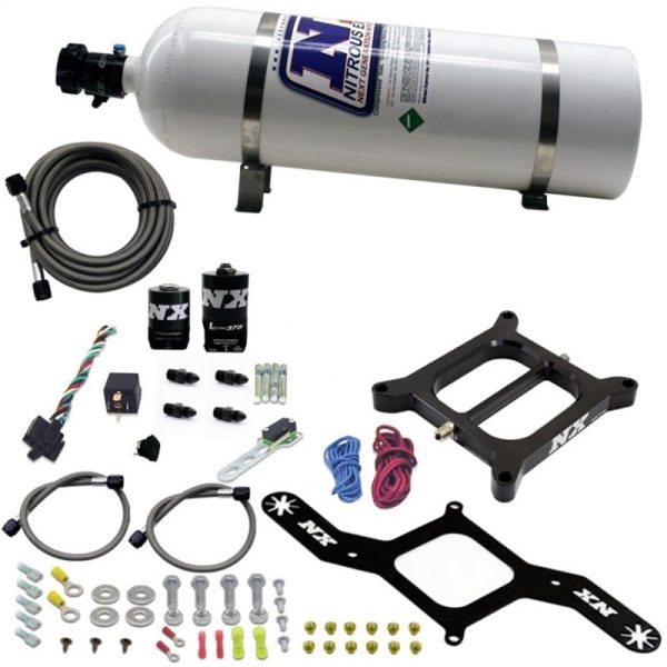 Nitrous Express 4150 RNC Conventional Nitrous Plate Kit w .375in Solenoid w 15lb Bottle Hot on Sale